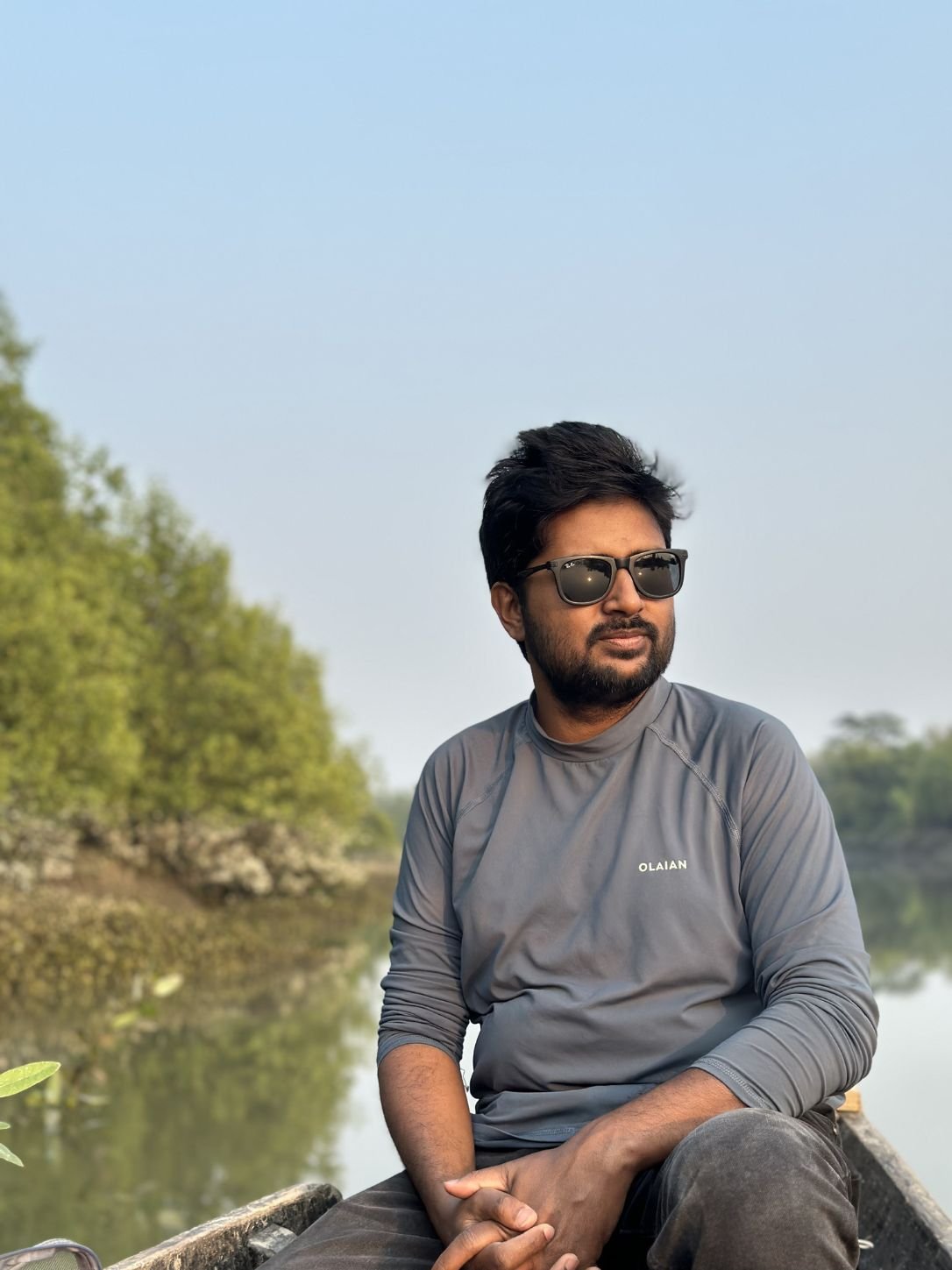 Mo on a boat in the Sundarbans